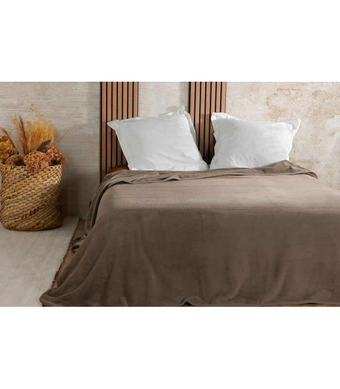 Couvre lit velours gaufré taupe