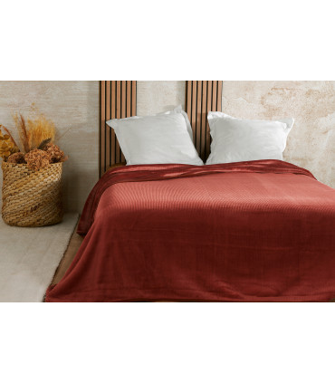 Couvre lit velours gaufré terracotta
