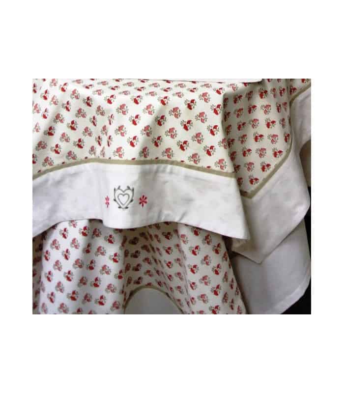 Nappe coton à fleurs brodées et imprimées