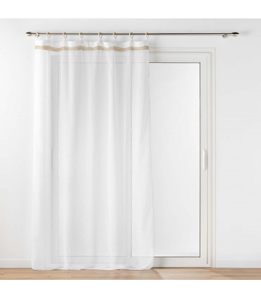 Voilage à œillets bois en voile tissé blanc