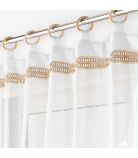 Voilage à œillets bois en voile tissé blanc