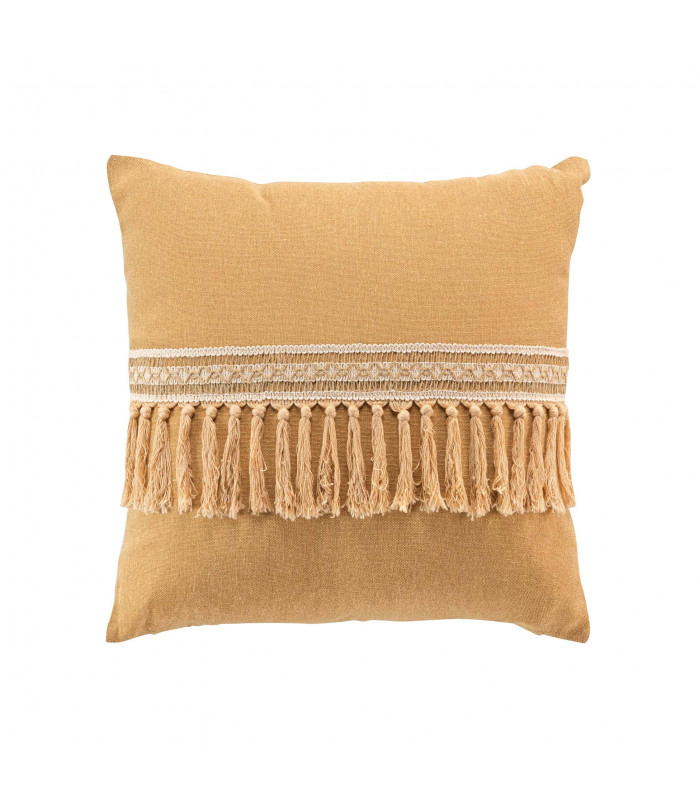 Coussin déhoussable à pompons "Janara" ocre