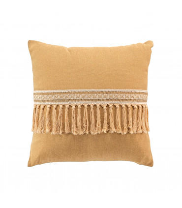 Coussin déhoussable à pompons "Janara" ocre