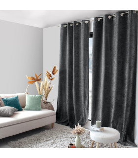 Rideau thermique en velours tramé "Velvet" gris foncé