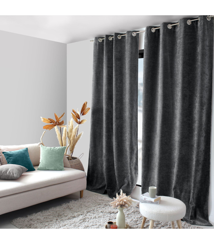 Rideau thermique en velours tramé "Velvet" gris foncé