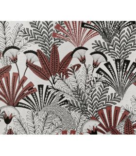 Rideau d'ameublement motifs feuillages "Louxor" 140x240cm rouge