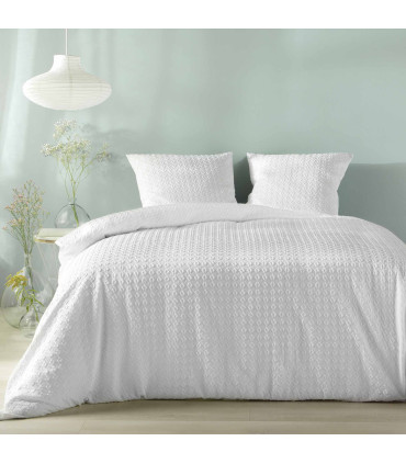 Parure Housse de couette 220x240cm gaufré blanc sans repassage