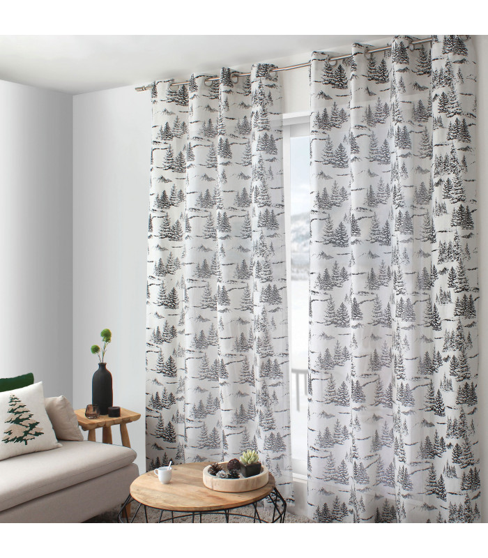 Rideau 140 x 240 cm en coton recyclé chambray esprit montagne anthracite