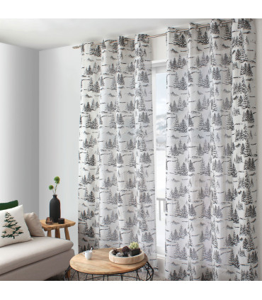 Rideau 140 x 240 cm en coton recyclé chambray esprit montagne anthracite
