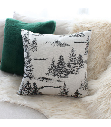 Coussin déhoussable 40 x 40 cm coton recyclé chambray esprit montagne anthracite