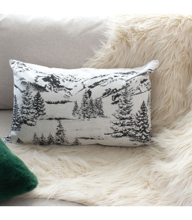 Coussin déhoussable 30 x 50 cm coton recyclé chambray esprit montagne anthracite