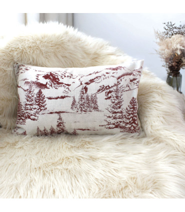 Coussin déhoussable 30 x 50 cm coton recyclé chambray esprit montagne grenat