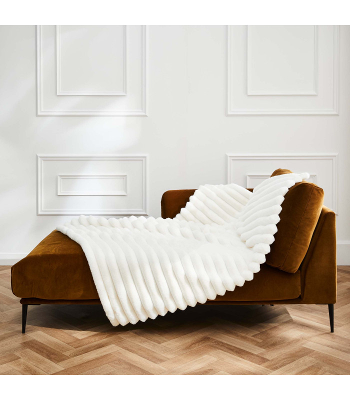 Plaid 125 x 150 cm – Imitation Fourrure & Polaire – Modèle "Boudoir" naturel