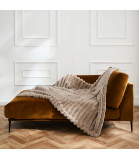 Plaid 180 x 220 cm – Imitation Fourrure & Polaire – Modèle "Boudoir" sable
