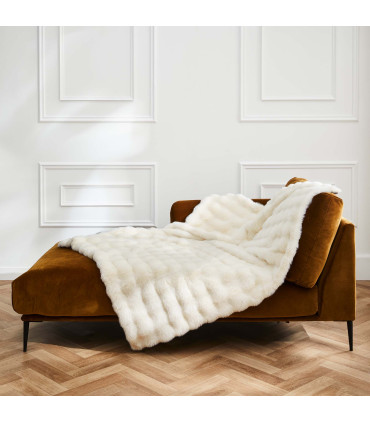 Plaid Imitation Fourrure & Polaire – Modèle "Mounty Naturel"
