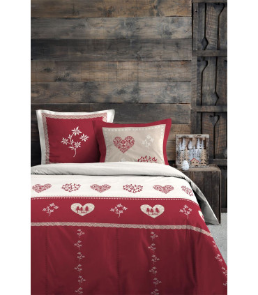 Parure housse de couette Modane rouge 240 x 220 cm – 100 % coton