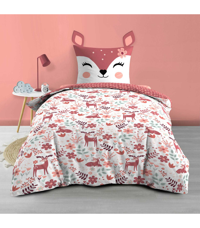 Parure de lit 2 pièces 140x200 cm imprimé "Bichette" – 100% coton 42 fils/cm²