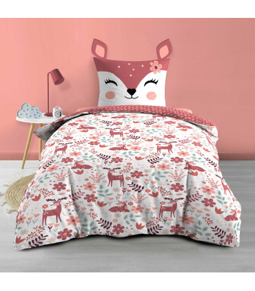 Parure de lit 2 pièces 140x200 cm imprimé "Bichette" – 100% coton 42 fils/cm²
