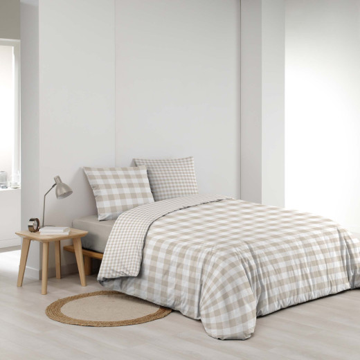 Parure Housse de couette 3 Pièces – Vichy Carreaux Beige – 240 x 220 cm
