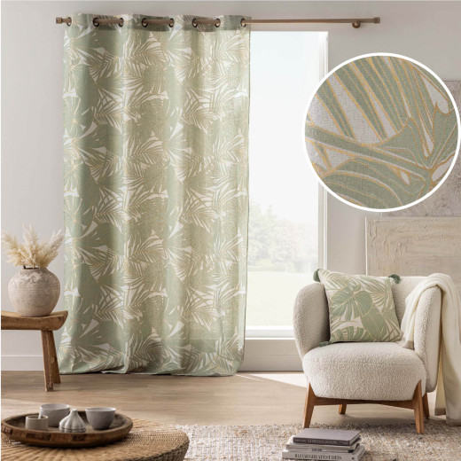 Rideau à œillets Alanis vert sauge – 140 x 240 cm – Polycoton imprimé métallisé