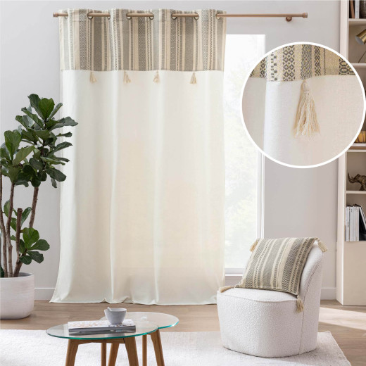 Rideau à œillets Solando – 140 x 240 cm – Coton/Polyester avec top métallisé et pompons