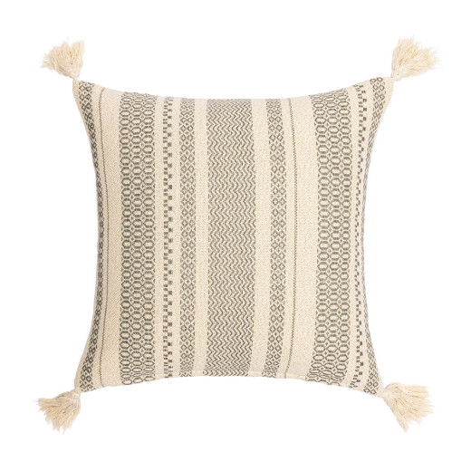 Coussin déhoussable Solando – 45 x 45 cm – Coton/Polyester avec fils métallisés et pompons