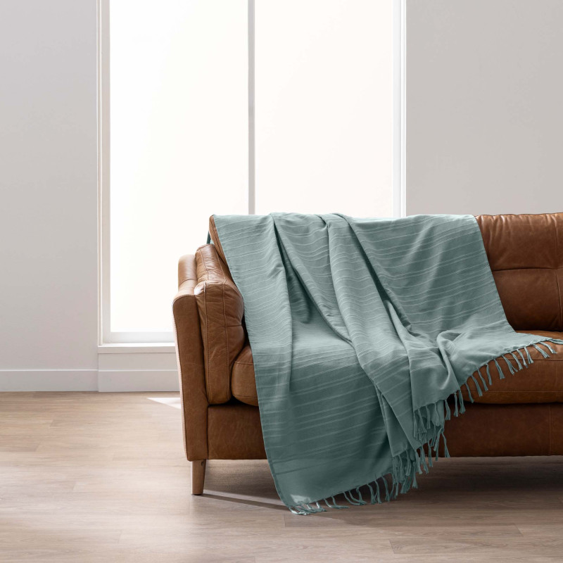 Plaid à franges Lilia – 220 x 240 cm – Coton sauge