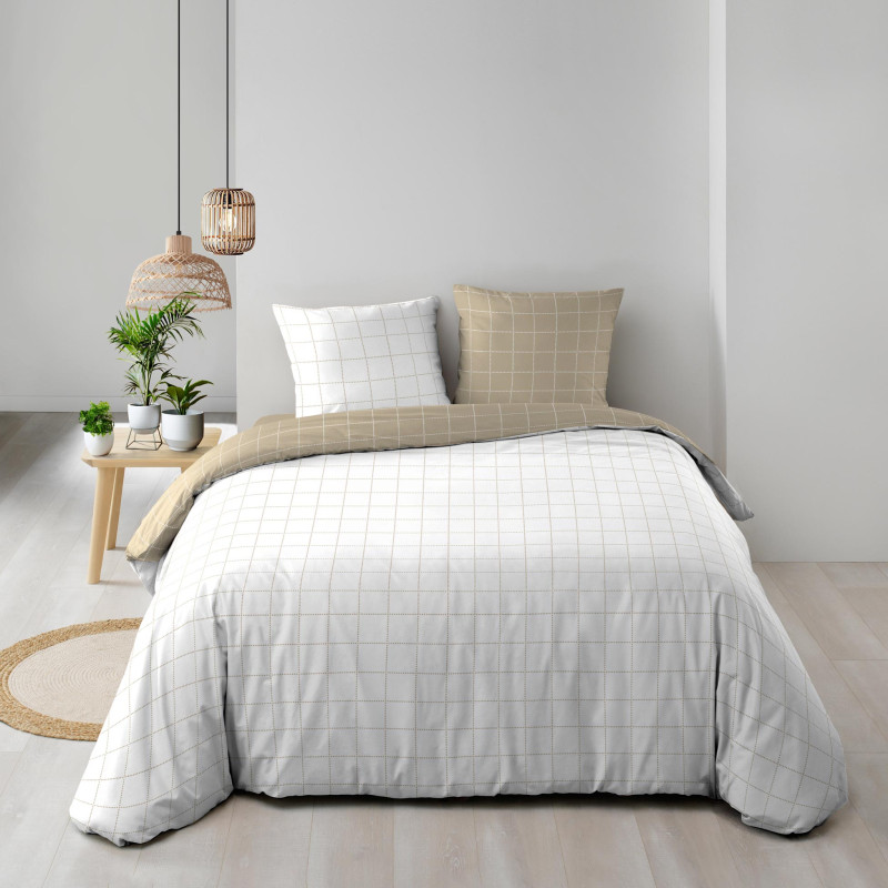 Parure de couette 240 x 220 cm – Motif allover quadrillé – 57 fils