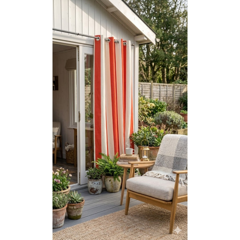 Rideau d'Extérieur "Riviera" – Rayures Larges Rouge Corail et Crème