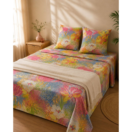 Parure de lit Fleurie Polycoton – Drap 240x310 cm + 2 Taies 60x60 cm