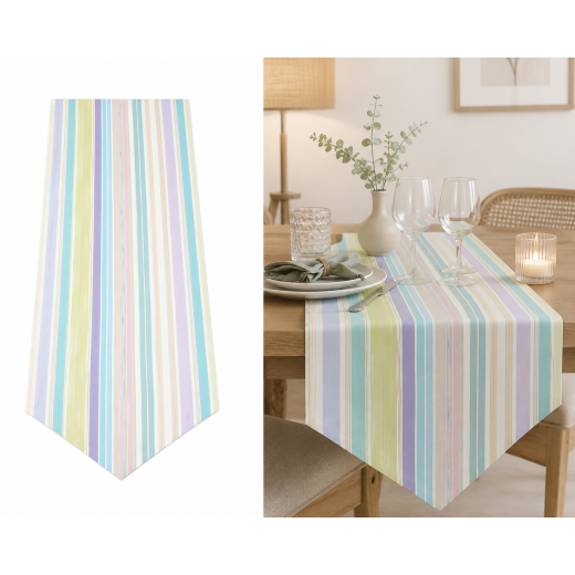 Chemin de table rayé turquoise 40x150cm