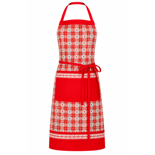 Tablier de cuisine à carreaux rouges avec motifs cœurs – Coton