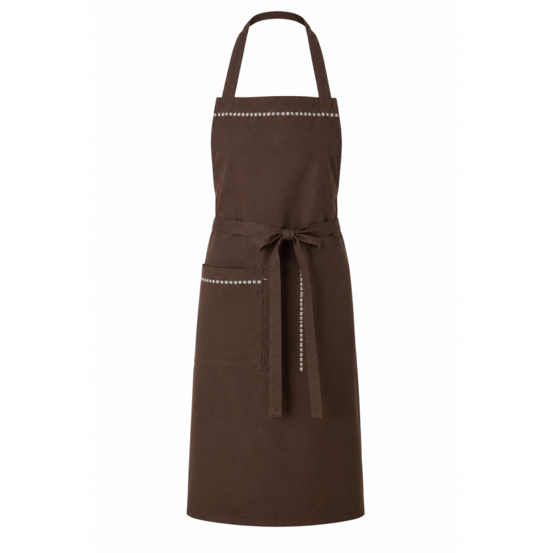 Tablier de cuisine en coton brodé – Collection Zoé – Chocolat