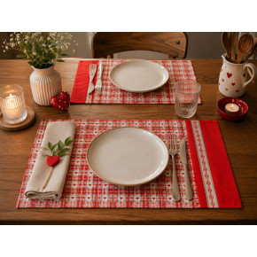 Set de table réversible à carreaux rouges et motifs cœurs – Coton