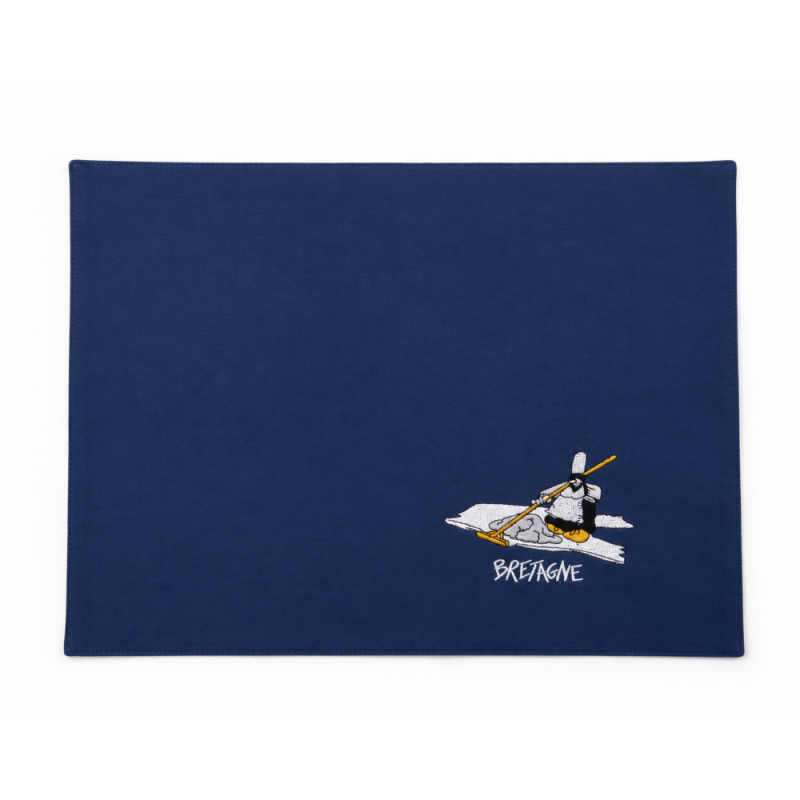 Set de table bleu brodé Mam Goudig Bretagne – Coton