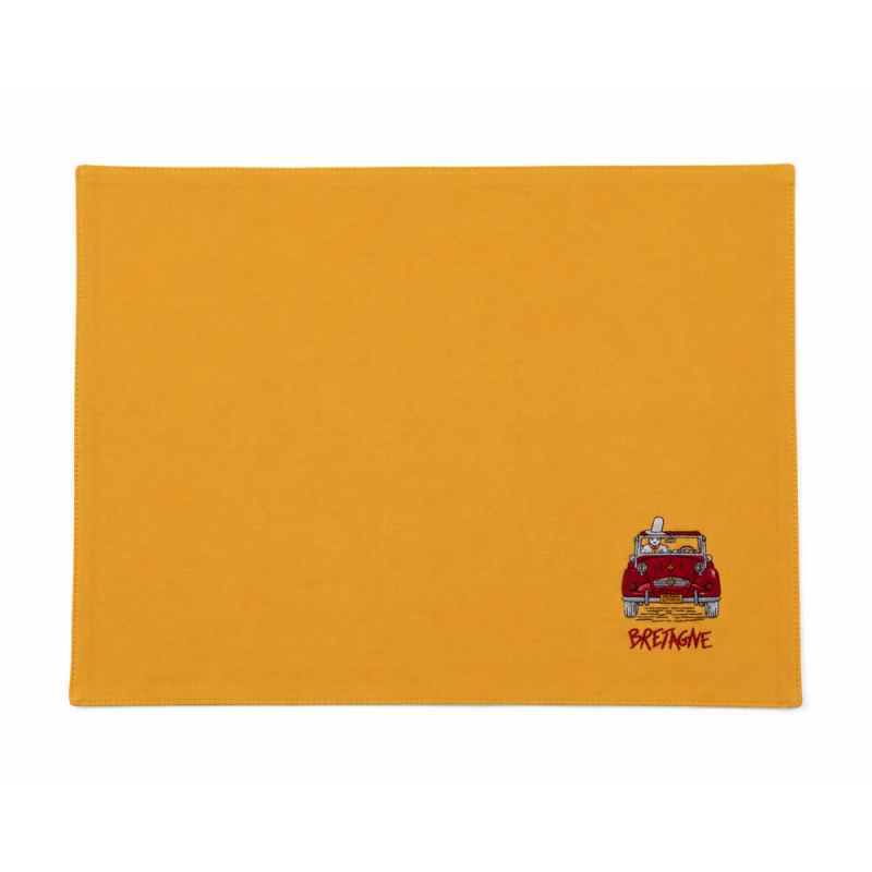Set de table jaune moutarde brodé « Bretagne » – Deuch vintage