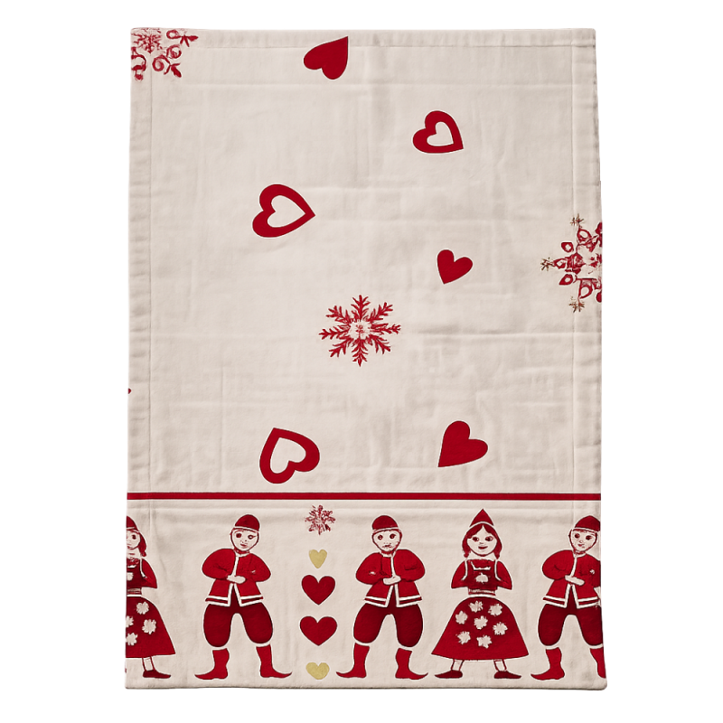Lot de 2 torchons de cuisine en coton – Motif cœurs et personnages scandinaves – Esprit Noël