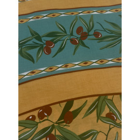 Nappe ronde provençale Ocre & Céladon Ø180 cm avec 6 serviettes – Fabriquée en France