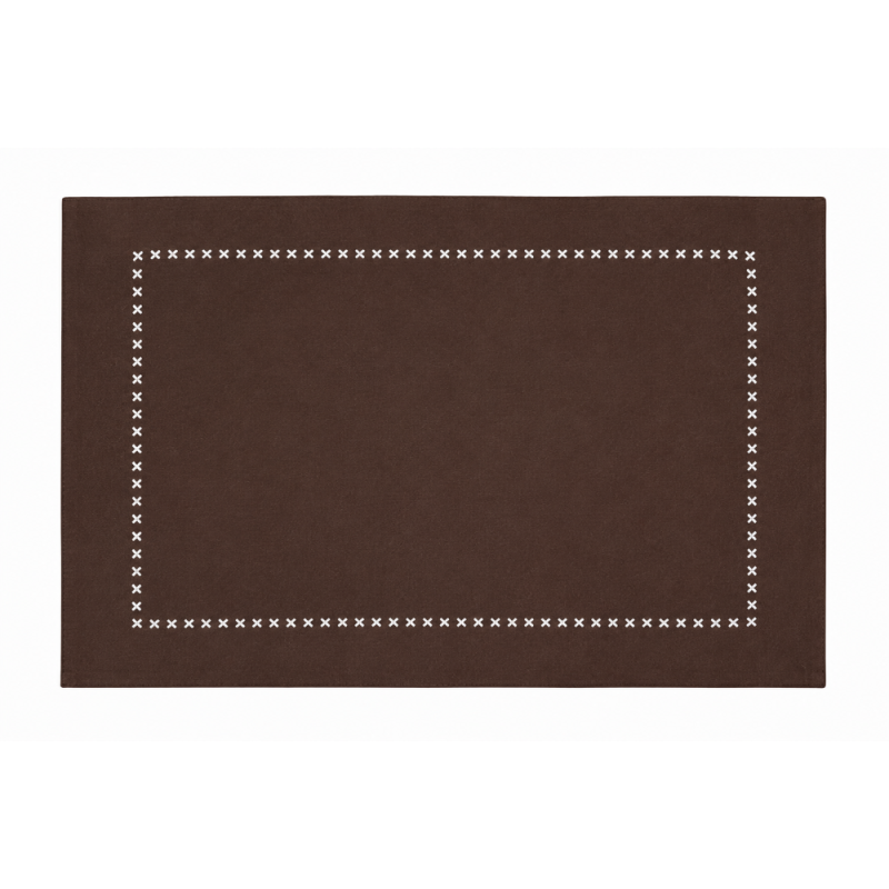 Set de table chocolat en coton brodé – Collection Zoé