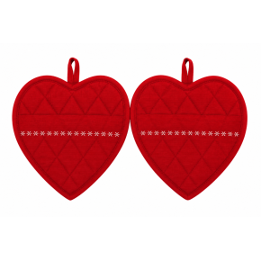 Lot de 2 maniques cœur en coton brodé – Collection Zoé – Rouge, Chocolat ou Kaki