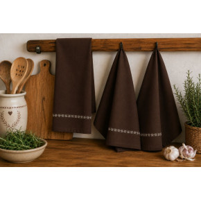 Lot de 3 torchons en coton brodé – Collection Zoé – Chocolat