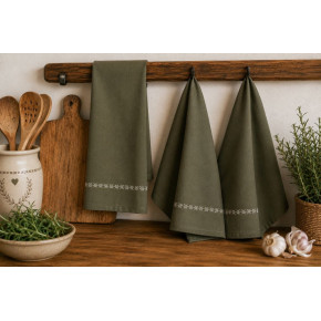 Lot de 3 torchons en coton brodé – Collection Zoé – Kaki