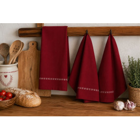 Lot de 3 torchons en coton brodé – Collection Zoé – Rouge