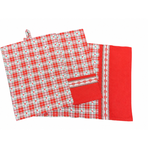 Lot de 3 torchons de cuisine Coralie – Coton – 3 modèles assortis esprit campagne chic