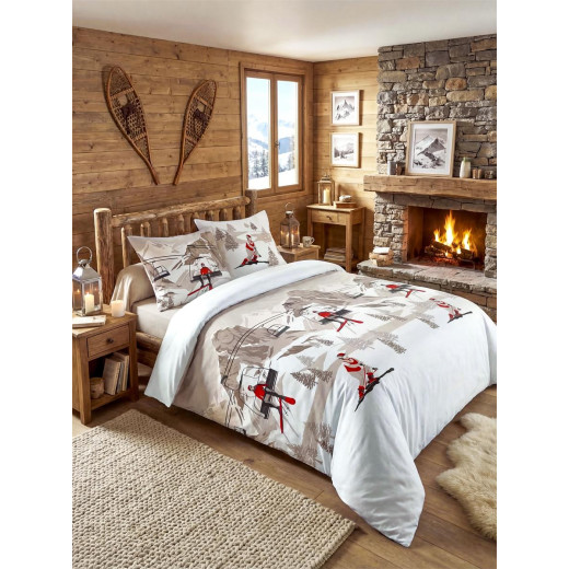 Parure housse de couette Aveillans Naturel 240 x 220 cm – Skieur & Télésiège