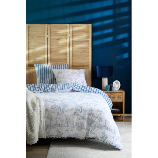 Parure housse de couette Rousset Bleu 240 x 220 cm – Double gaze de coton