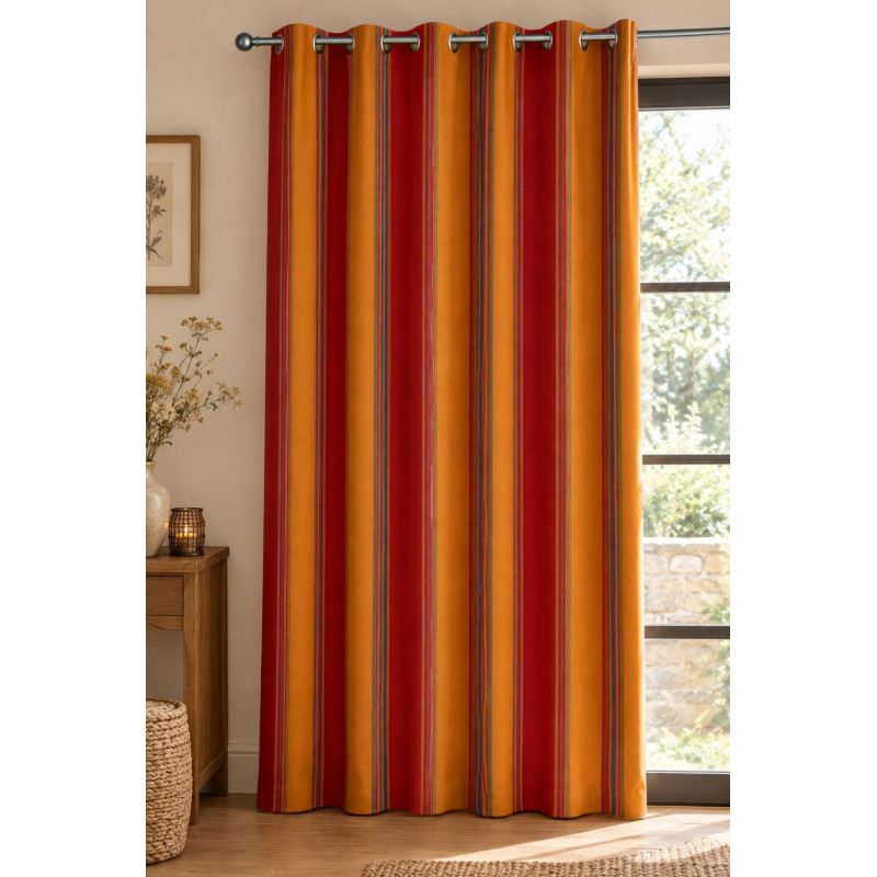 Rideau à œillets Rayures Soleil Terracotta et Ocre – Ambiance chaleureuse