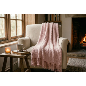 Plaid Camille 130 x 160 cm – Doux, Épais et Chaleureux à Franges rose