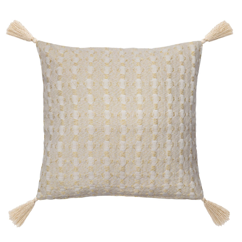 Coussin Déhoussable Jacquard Fils Métallisés avec Pompons 40 x 40 cm – Collection Perla