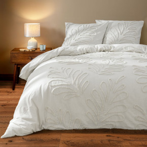 Parure de Couette 3 Pièces 240 x 220 cm en Coton Tufté Motif Feuillage – Collection Anouk Ivoire